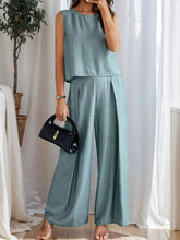 Round Neck Sleeveless Top and Wide Leg Pants Set OutfitFlow